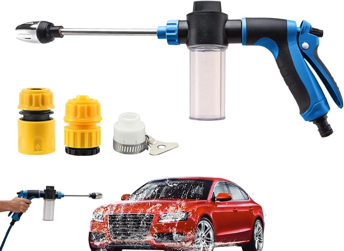 Autowas Sproeier - Zeepkanon Tuinslang - Voertuigen Reinigen - Verstelbare Sproeihoofd - 16 cm - Blauw Zwart