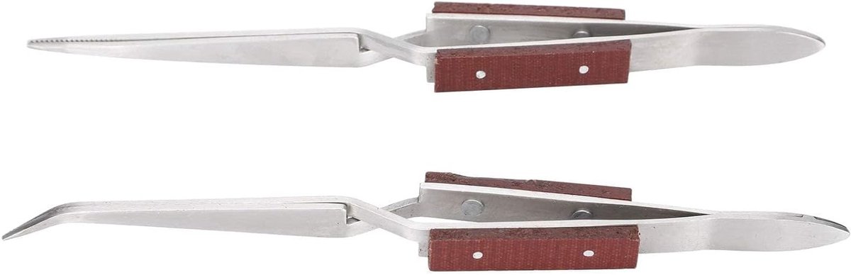 Set van 2 Kruisvergrendeling Pincetten, Soldering Gereedschap met Gebogen en Rechte Punt voor Juweliers en Hobbyisten