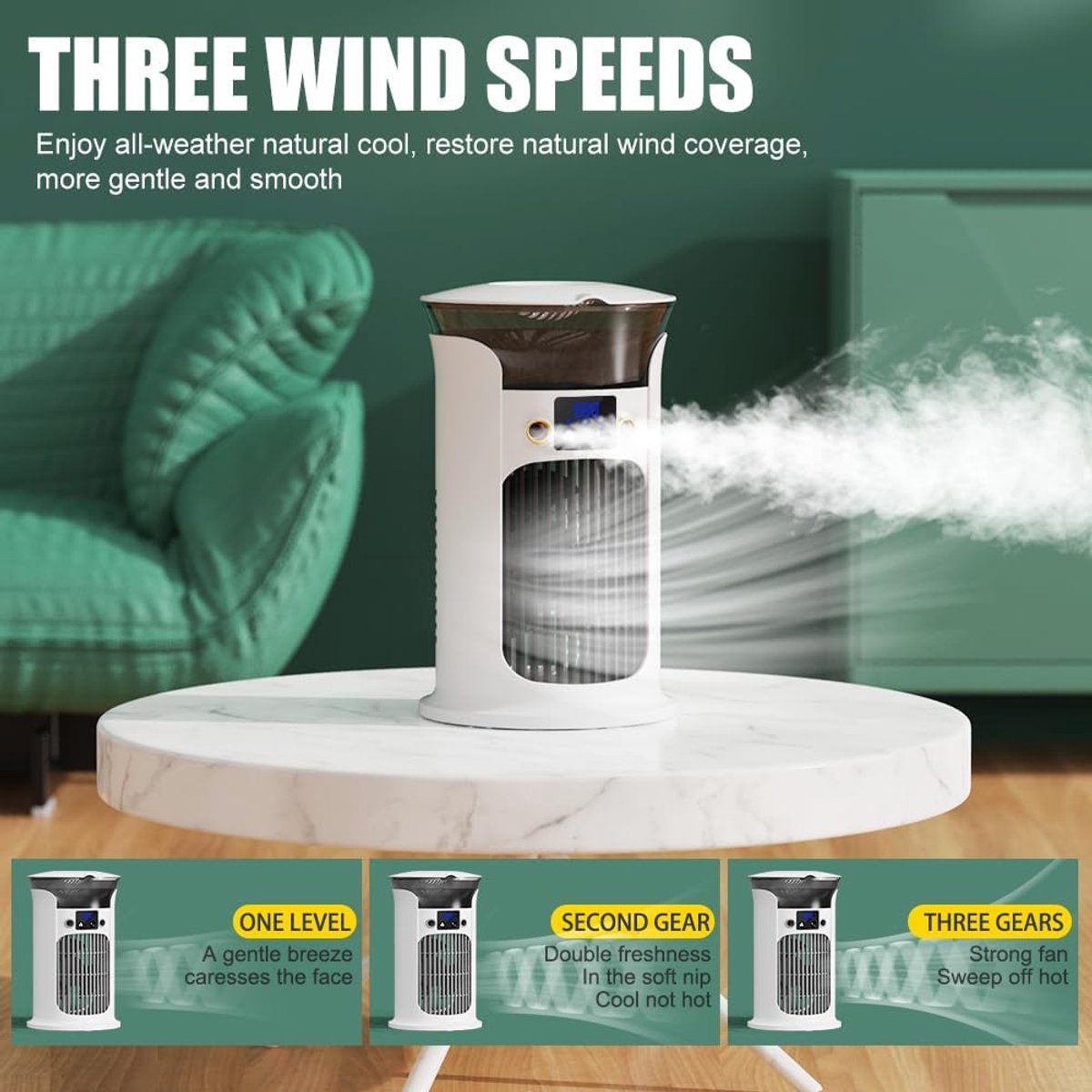 Mini-draagbare airconditioner, kleine draagbare luchtkoeler voor kamers, draagbare airco-unit, stille mobiele airconditioner zonder afvoerslang (wit) thumbnail 3