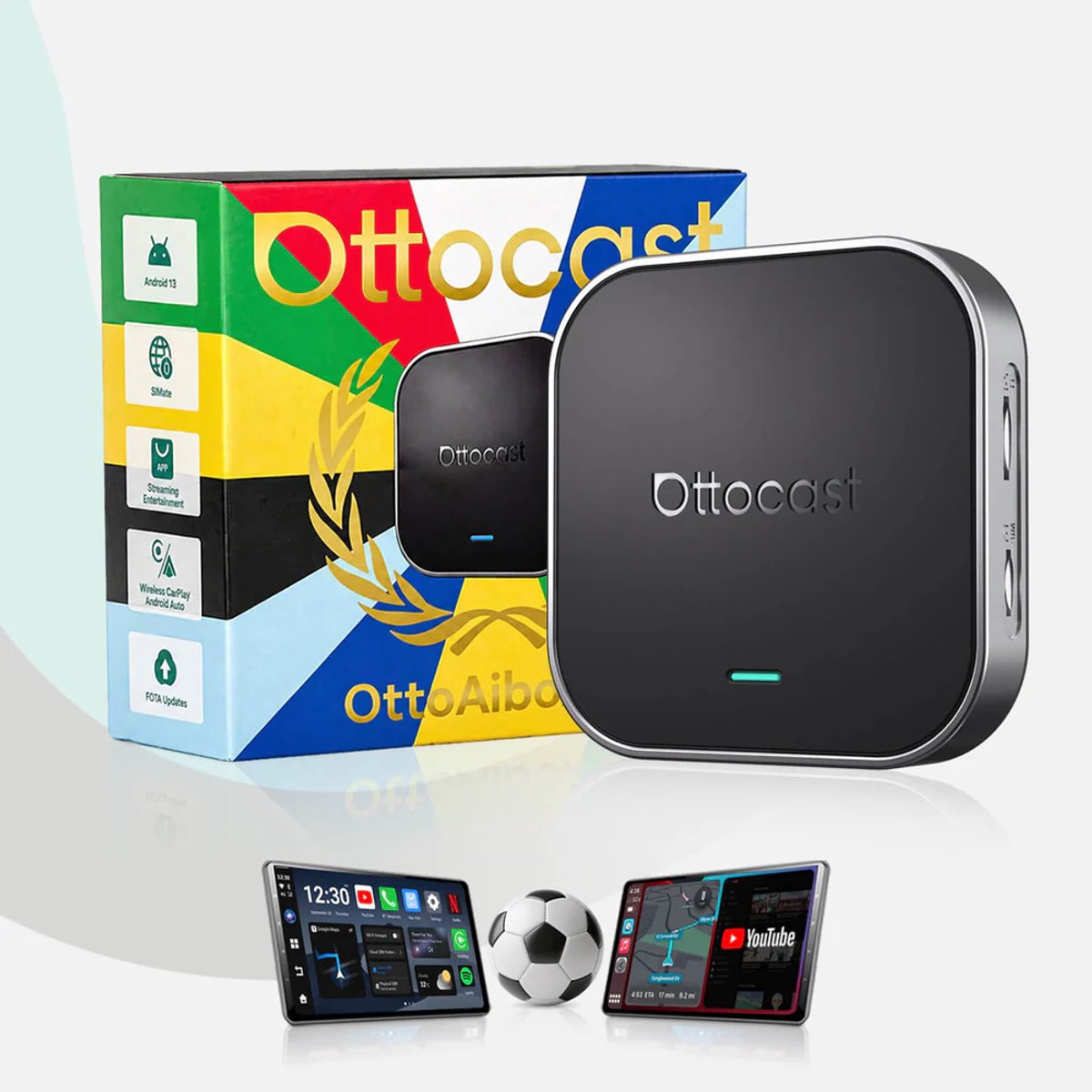 Ottocast OttoAibox E2 - Draadloze CarPlay & Android Auto AI Box - Netflix & YouTube in je Auto - Android 13 - 4GB/64GB - Ingebouwde Simkaart - Plug & Play