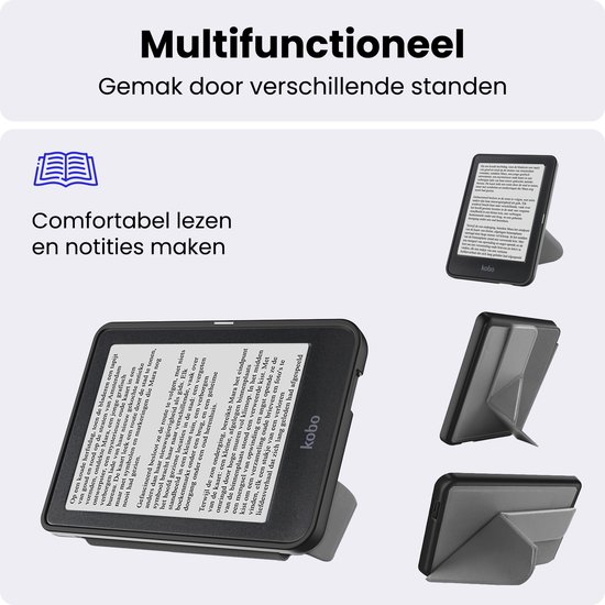 Hoes Geschikt voor Kobo Nia - Luxe E-reader Trifold Case - Bescherm Hoesje Book Cover - Grijs — afbeelding 3