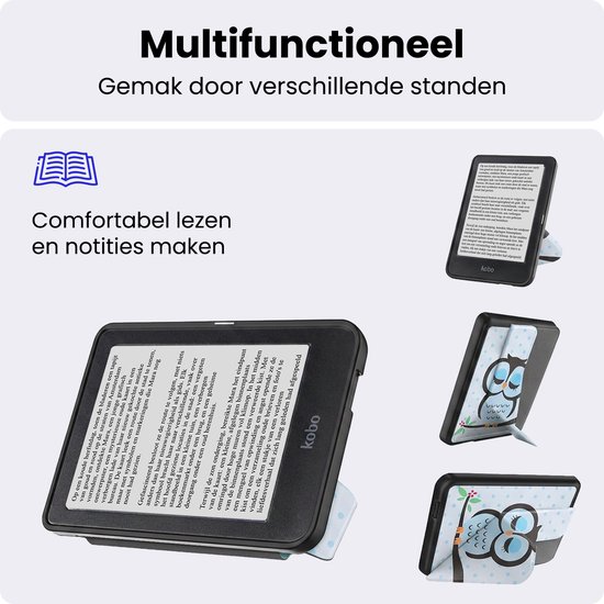 Hoes Geschikt voor Kobo Clara HD - Luxe E-reader Trifold Case - Bescherm Hoesje Book Cover - Uil — afbeelding 3