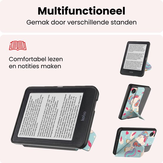 Hoes Geschikt voor Kobo Clara 2E Hoesje Bookcase Cover Book Case Hoes Sleepcover Trifold - Eenhoorn — afbeelding 3