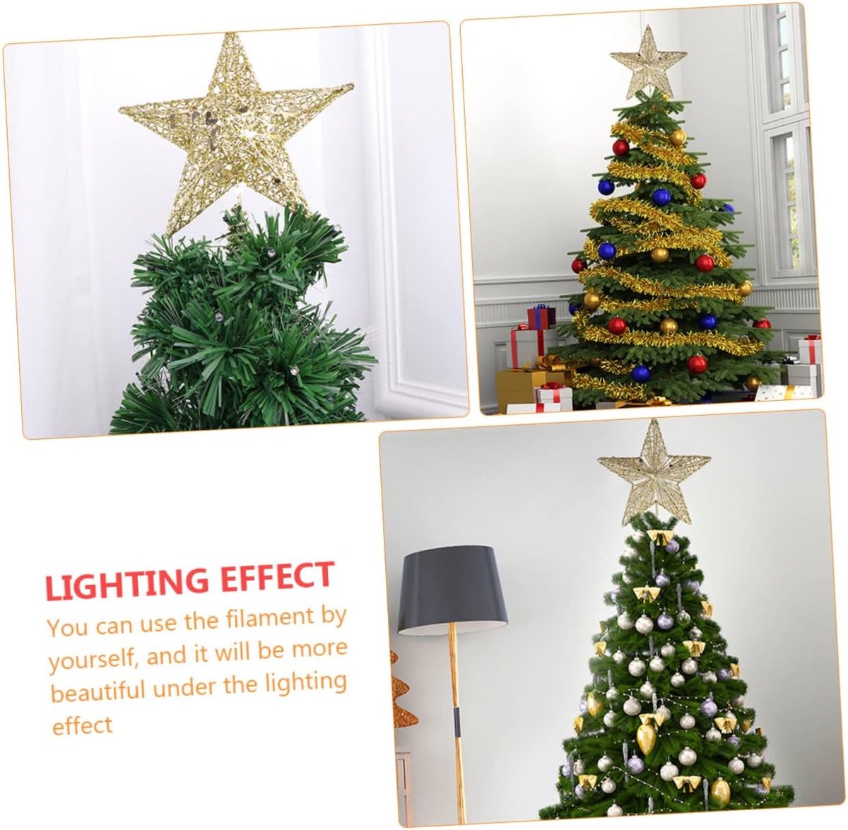 Kerstboom Ster - Boomversiering Top - Feestelijke Decoratie - Glitter Afwerking - 20x20CM - Goud – foto 5
