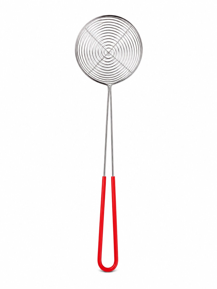 Hotpotshop RVS Mini Frituurspaan / Spinnenkop Zeef – Set van 4 – Ø 6.5 cm – Met Rode Siliconen Handgreep – Ideaal voor Fondue, Hotpot en Frituren — cadeau in Cadeau-ideeën - foto 2