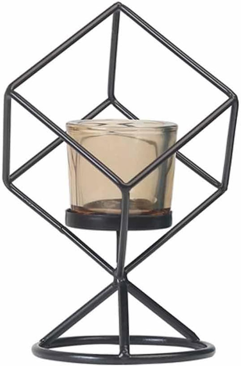 Kandelaars Set - Kaarsen Houders - Sfeervol Diner - Geometrisch Design - 21CM - Zwart