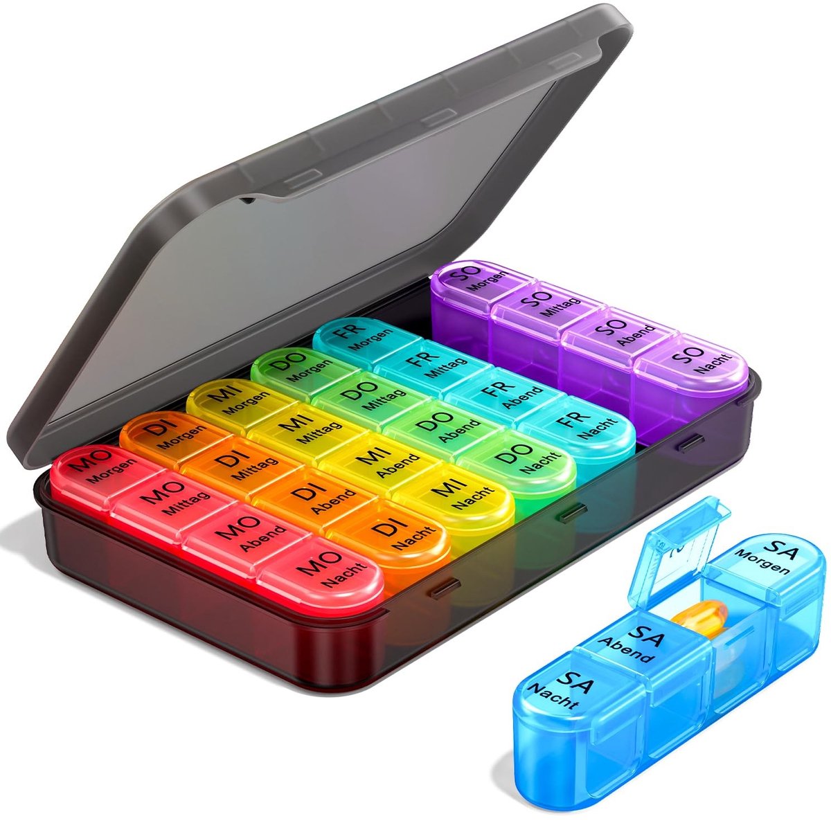 Dailygoods- Tablettenbox 7 Dagen - Medicijnbox 4 Vakken - Eenvoudig Open Design - Geschikt voor Kinderen/Ouderen - Organisatie van Medicijnen - Zwart - Medicijnhouder