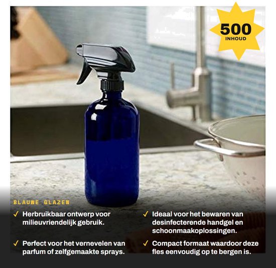 Dailygoods- Spuitfles 500 ml - Navulbare Glazen Boston-fles - Verstuiver voor Aromatherapie - Essentiële Oliën - Planten - Schoonheidsverzorging van Dailygoods — afbeelding 2