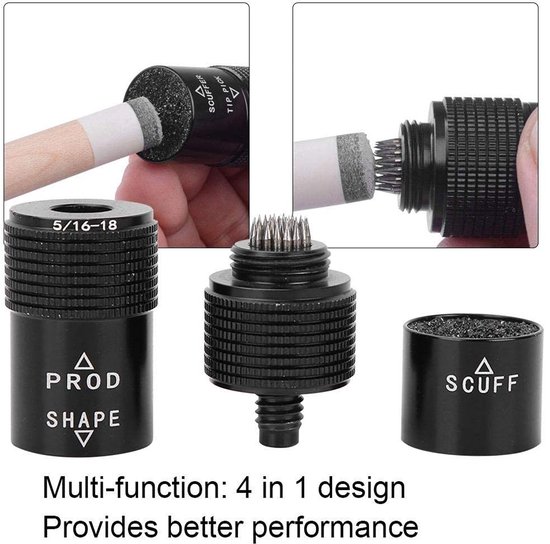 Cue Tip 4 in 1 Tool - Biljart Tip Shaper - Snooker Tip Drukvorm - Aluminium Accessoire - Diameter 23 mm - Hoogte 70 mm - Biljarttool — afbeelding 4
