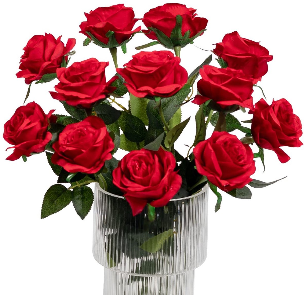 Dailygoods- Kunstbloemen 12 Stuks - Realistische Rozen - Zijde + Kunststof - Lengte 50cm - Bruiloft/Feest - Woondecoratie - Nep Bloemen