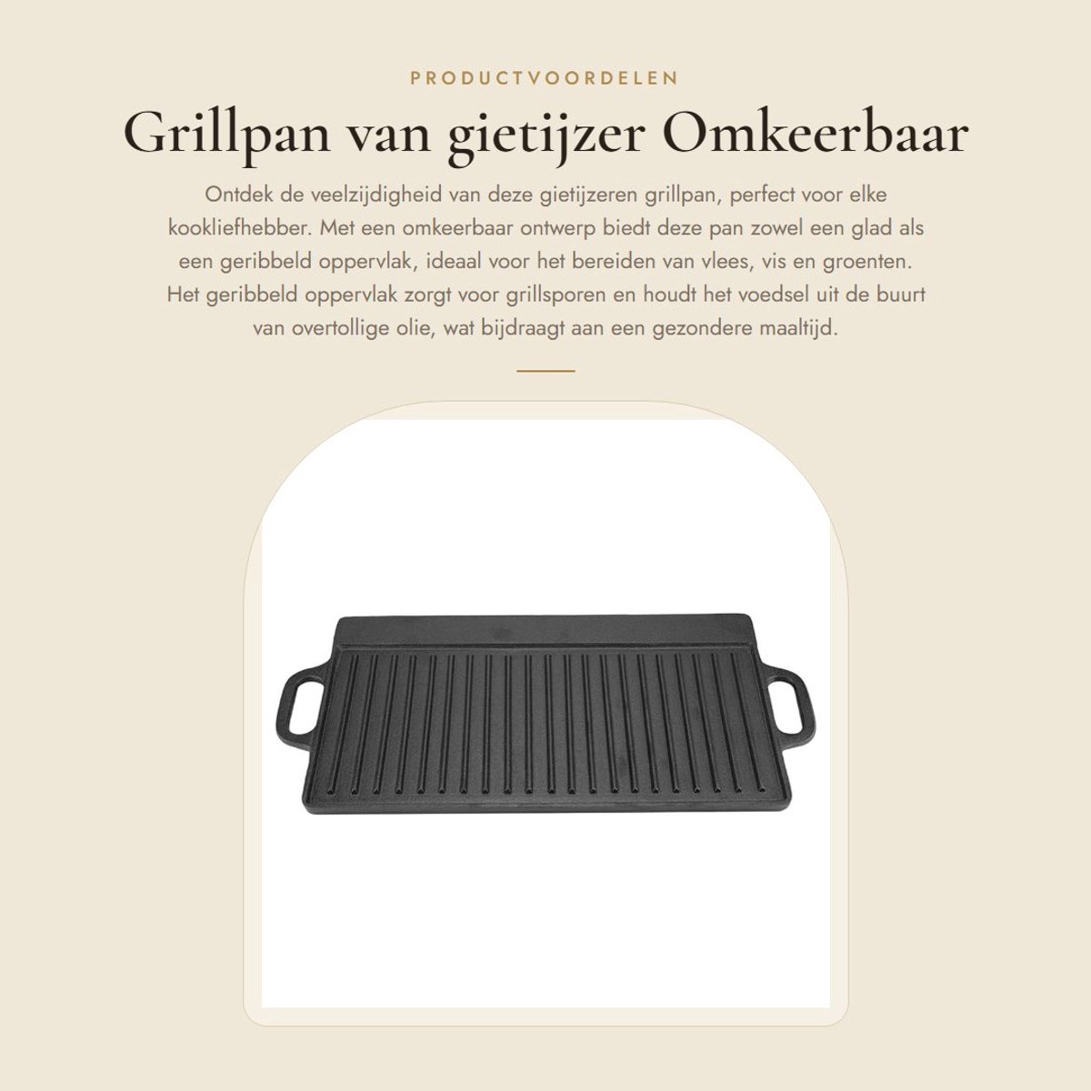 Dailygoods- Grillpan Gietijzer - Omkeerbaar - Glad/Geribbeld Oppervlak - Anti-aanbaklaag - Brede Handvatten - Uitstekende Warmtebehoud - Bakplaat