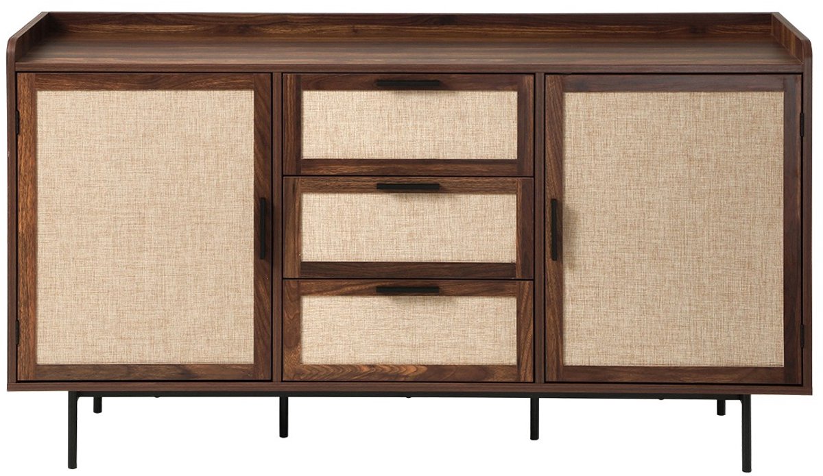 CALICOSY - Dressoir notenhoutdecor 2 deuren, 3 lades met stoffen fronten B140 cm - JETSON
