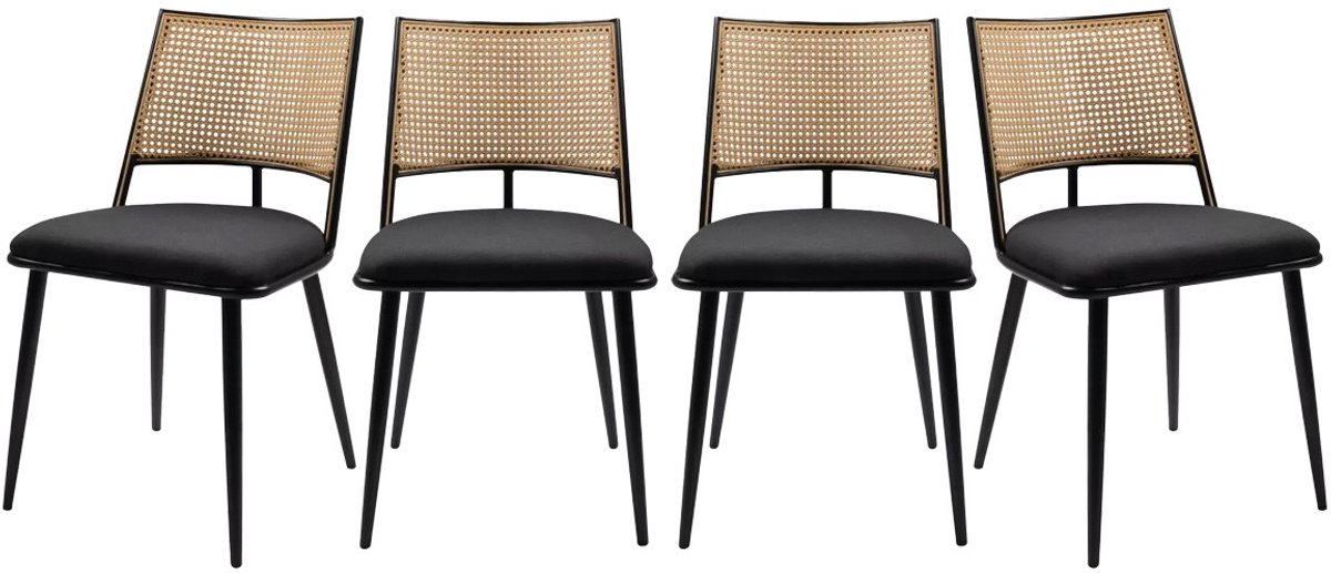 CALICOSY - Set van 4 stoelen met natuurlijke vlechtwerk en zwart metalen frame L47 cm - SCHILLER
