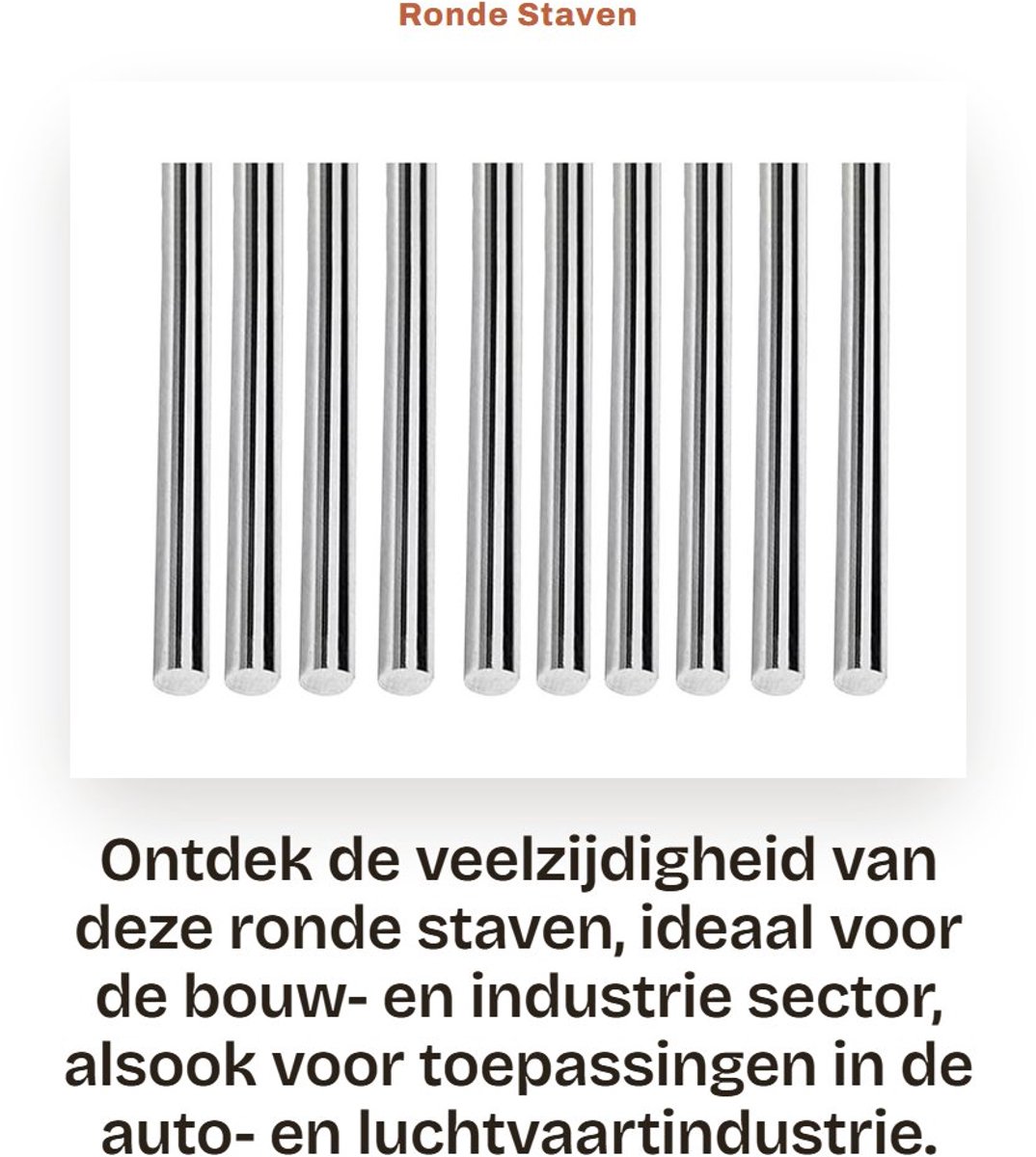 Dailygoods- Ronde Staven 10 Stuks - 304 Roestvrij Staal - Schachtstang - Duurzaam - Hard - Geschikt voor Bouw/Industrie - Stalen Staven