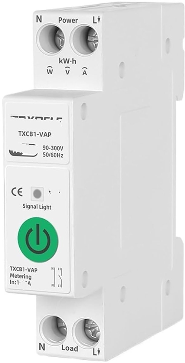 Intelligente Schakelaar - Energiemeter Relais - Energie Beheer - Spanning Stroom Beveiliging - 1P 63A - Wit