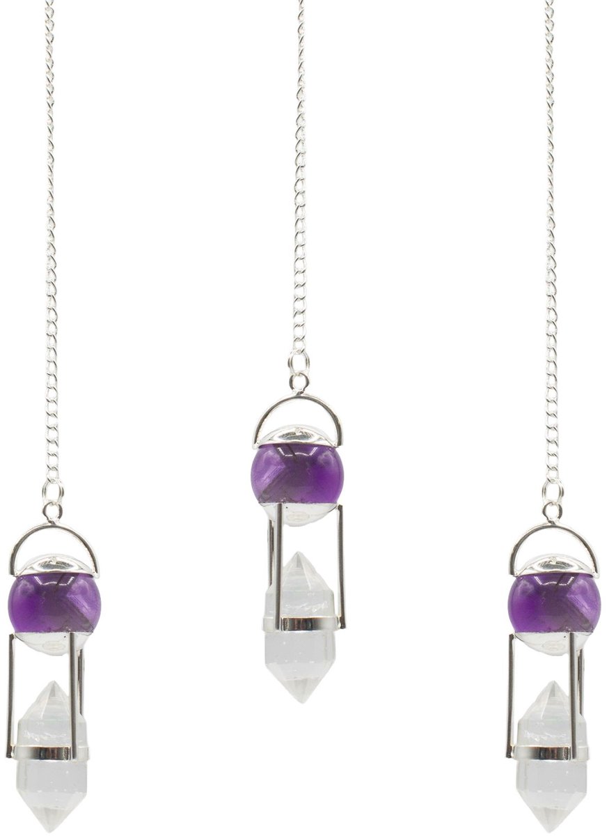 Seeker of Truth - Double Power Pendulum - Amethyst Globe - Clear Quartz Double Terminated