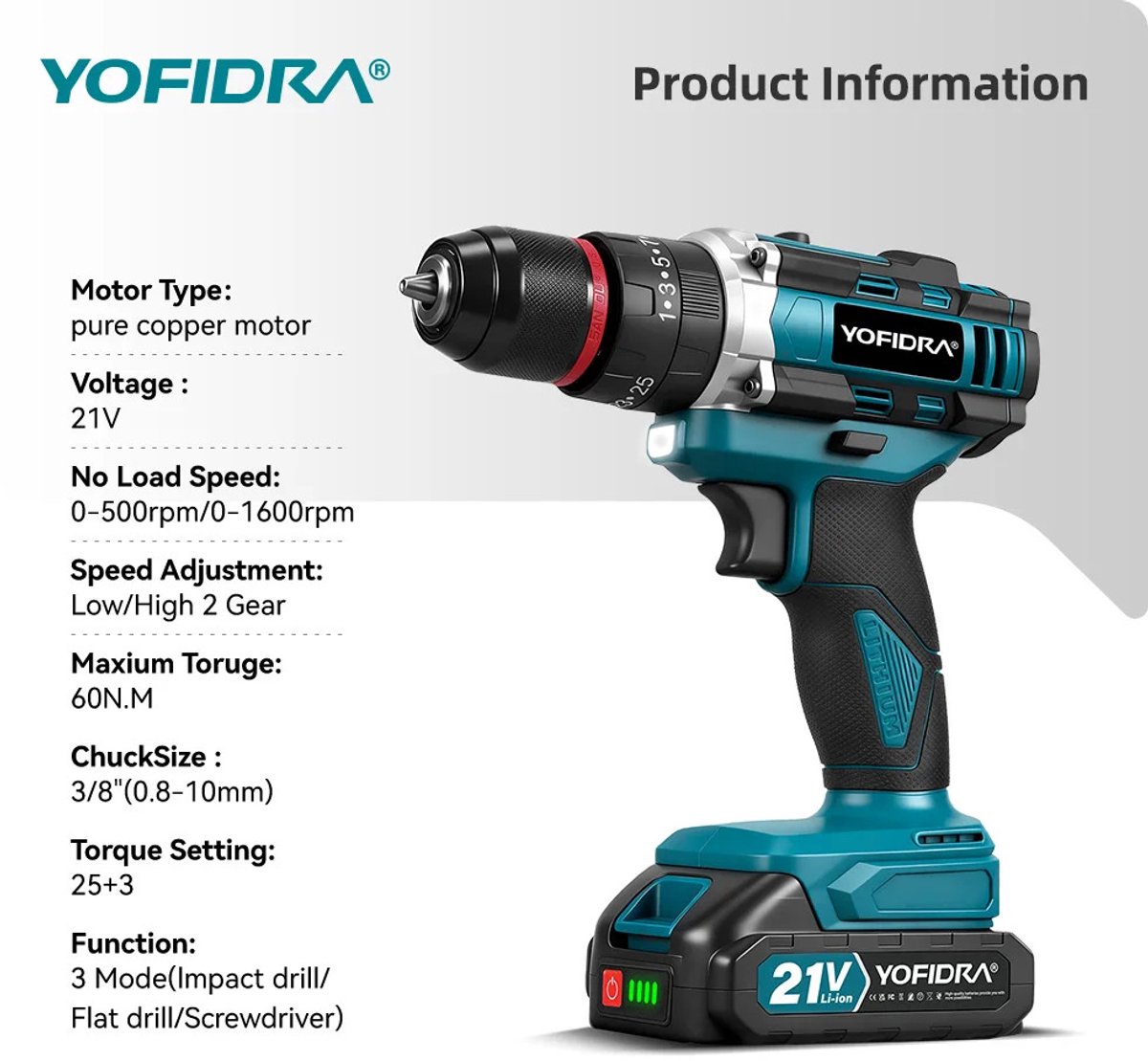 LUMÉ STORE Accuboormachine - Makita - Boormachine - Borenset - Schroefboormachine met Accu - 2 Accu's - Hout Staal Beton - Blauw – foto 3
