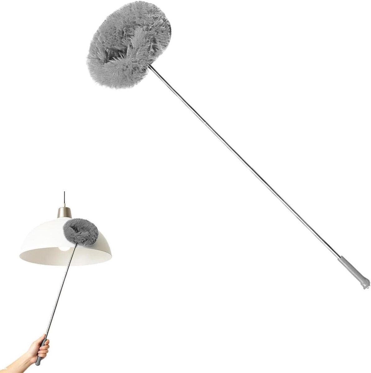 Plafondreiniger Lange Borstel - Telescoopstang Plumeau - Hoogtes Reinigen - Verstelbare Lengte - 115 cm - Grijs
