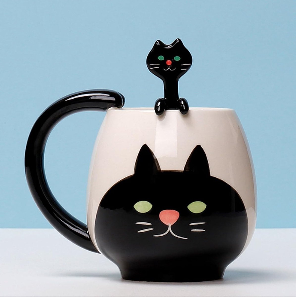Handgeschilderde keramische mok met lepel - Schattige cartoon dieren - Ideaal voor koffie, melk en ontbijt voor meisjes en vrouwen