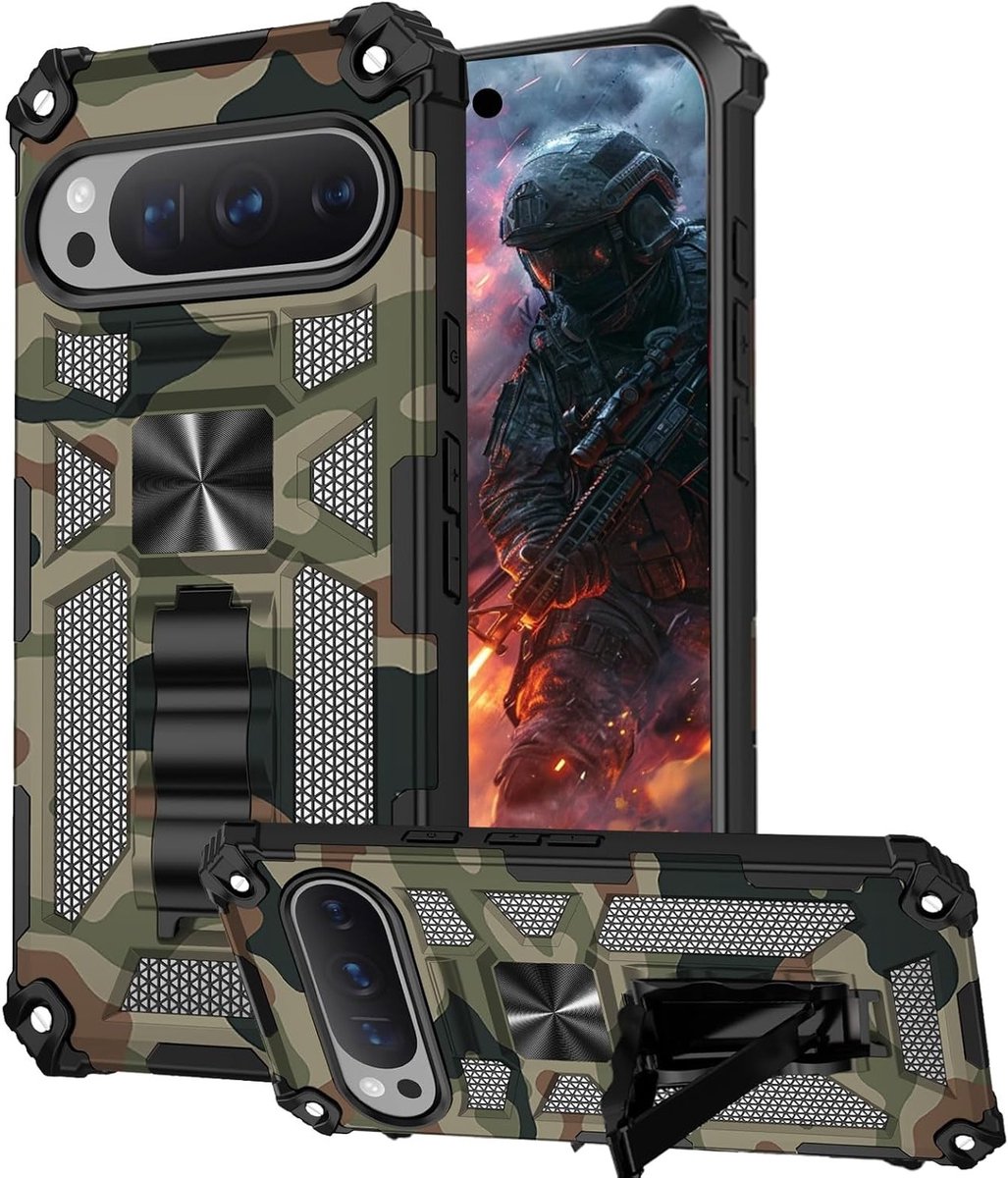 Camouflage Motief Militaire Bescherming Case met Kickstand voor Google Pixel 10 Pro - Schokbestendig en Robuust Ontwerp voor Optimale Bescherming