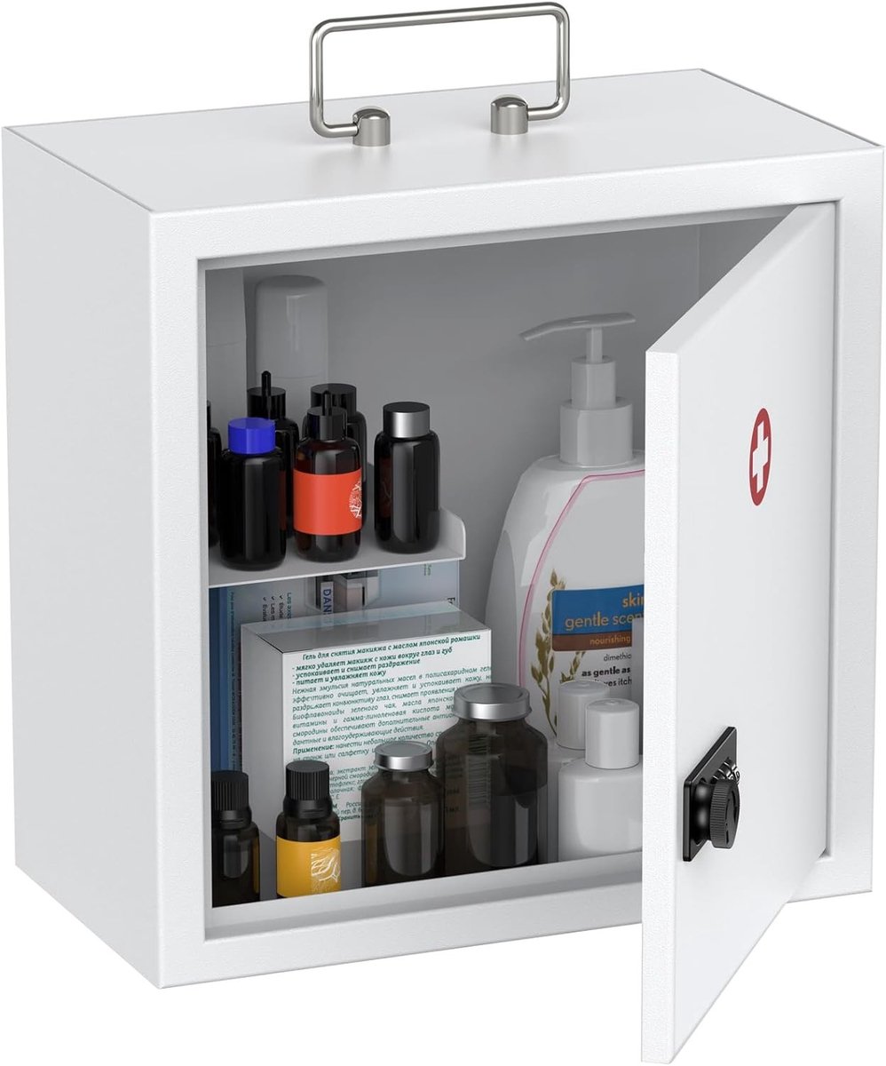 Wandmontage Medicijnkastje - Staal - Combinatieslot - Handgreepsluiting - Voor Thuis en Kantoor