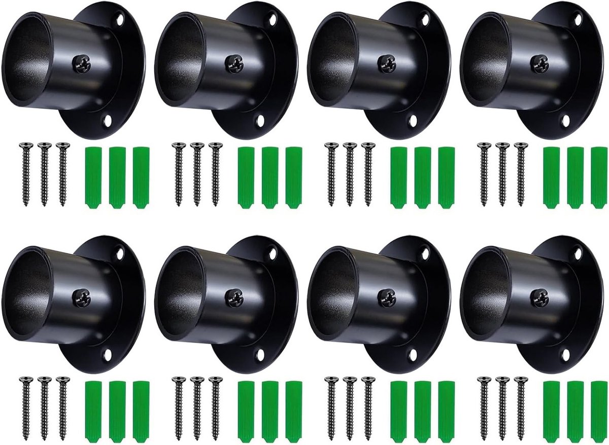 Roestvrijstalen Flens Steun voor Stangen - Wandmontage Beugels met Schroeven voor Kledingkast en Douchegordijn - 8 Packs (19MM)