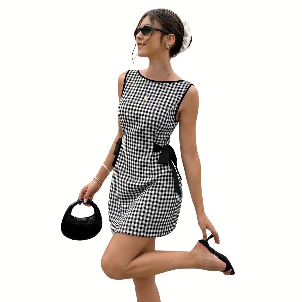 Currero Jurk Met Polkadots Stippen Zomerjurk Dames Zomerjurken Midi Jurk Volwassenen Ibiza Stijl Sundress Dress -witte Ruit XL Zwart
