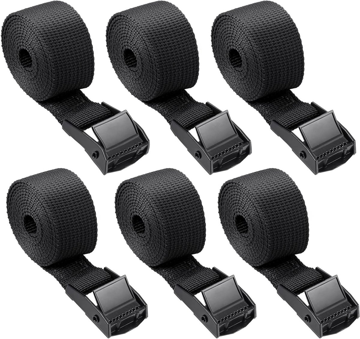 Set van 6 Stevige Ratchet Straps 100 x 2.5 cm met Cam Buckle, Roestvrije Bevestigingsriemen voor Motorfietsen, Fietsen en Bagage.