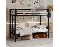 MIVRAY Stapelbed 90x190 cm - Splitsbaar In 2 Eenpersoonsbedden Met Ladder En Uitvalbeveiliging - Zonder Matras - Metaal - Zwart