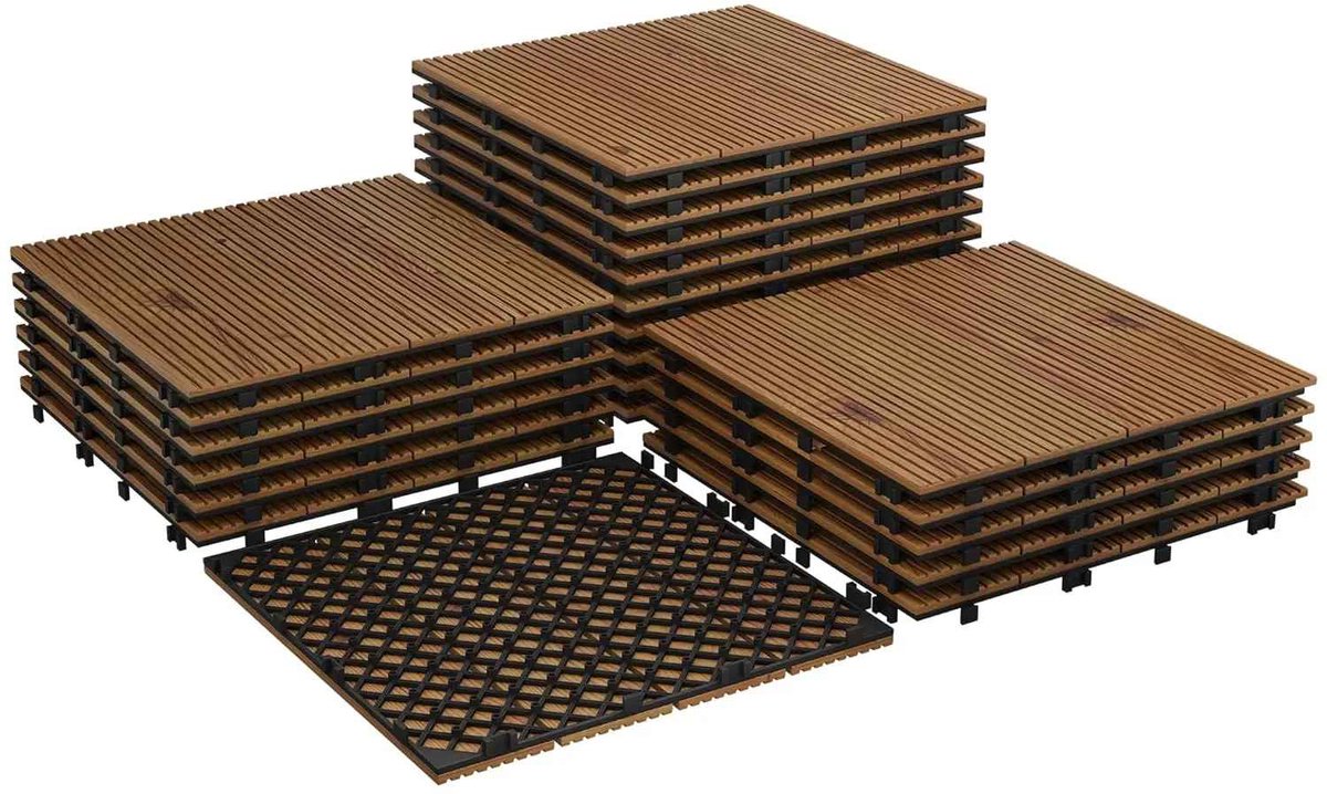 CORE Acacia Houten Terrastegels - Set van 22 - Kliktegels 30x30cm - Kliksysteem - Antislip en Waterafstotend - Vlondertegels voor Balkon, Terras, Tuin, Zwembad en Patio - Eenvoudig te Leggen - Natuurlijke Houtkleur