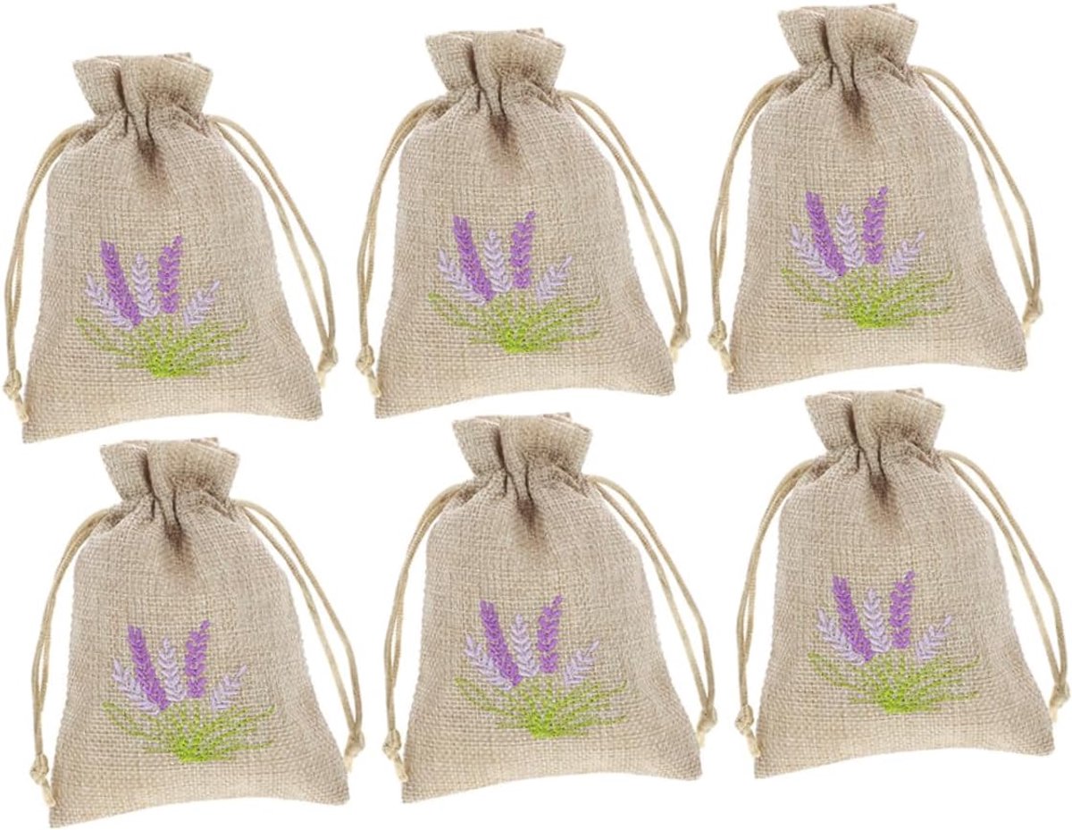 Lavendel Zakjes - Linnen Buidels - Kleine Spullen Opbergen - Met Trekkoord Sluiting - 6 Stuks - Khaki