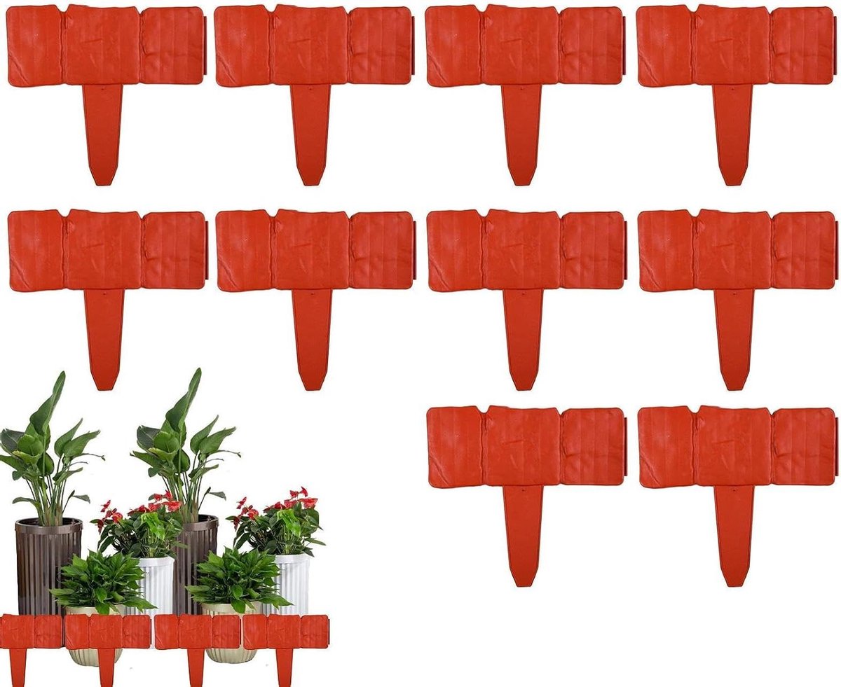 Stenen borderrand - Tuinafscheiding - Tuin decoreren - Graafvrij systeem - 10 Delig - Rood