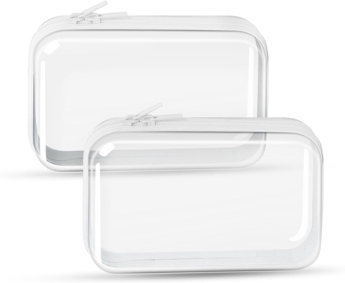 Thijox - 2-Pack Duidelijke Reis Toiletry Bag - Transparante Harde Etui met Ritssluiting - 19x10x6cm - Ideaal voor Camping, Feest, Vakantie, en Organis