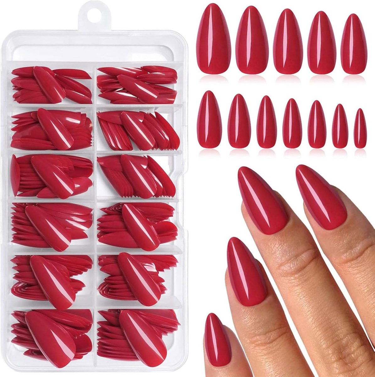 SnelShoppen - 240 Stuks Wijnrode Amandelvormige Press-On Nagels - Medium Kunstnagels van Acryl - Perfect voor Feestjes en Dagelijks Gebruik