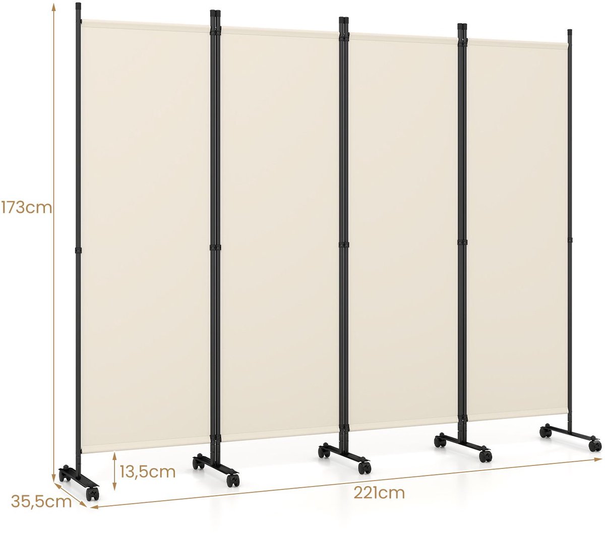 SureDeal® - Kamerscherm - Delig Ruimteverdeler Wieltjes - 221x35,5x173 cm - Wit