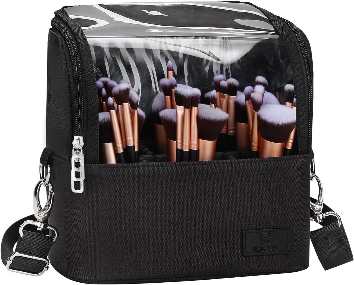 Thijox - Grote make-uptas, waterdichte toilettas voor dames, staande make-up organizer met verstelbare scheidingswanden, ideale cosmeticakoffer voor v