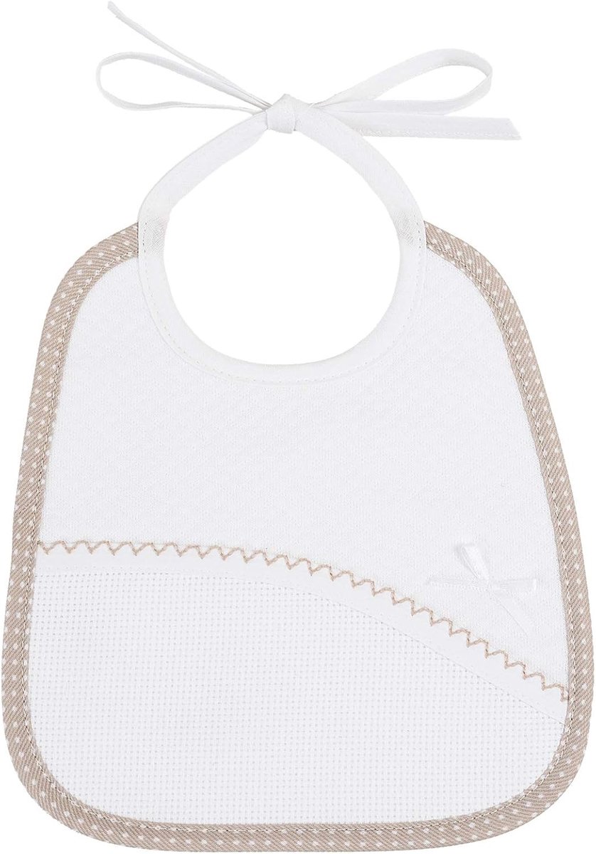 SnelShoppen - Slabbetje van zachte stof met Aida-borduurzak, taupe kleur, handgemaakt in Italië, perfect voor kinderen, feestjes en dagelijks gebruik