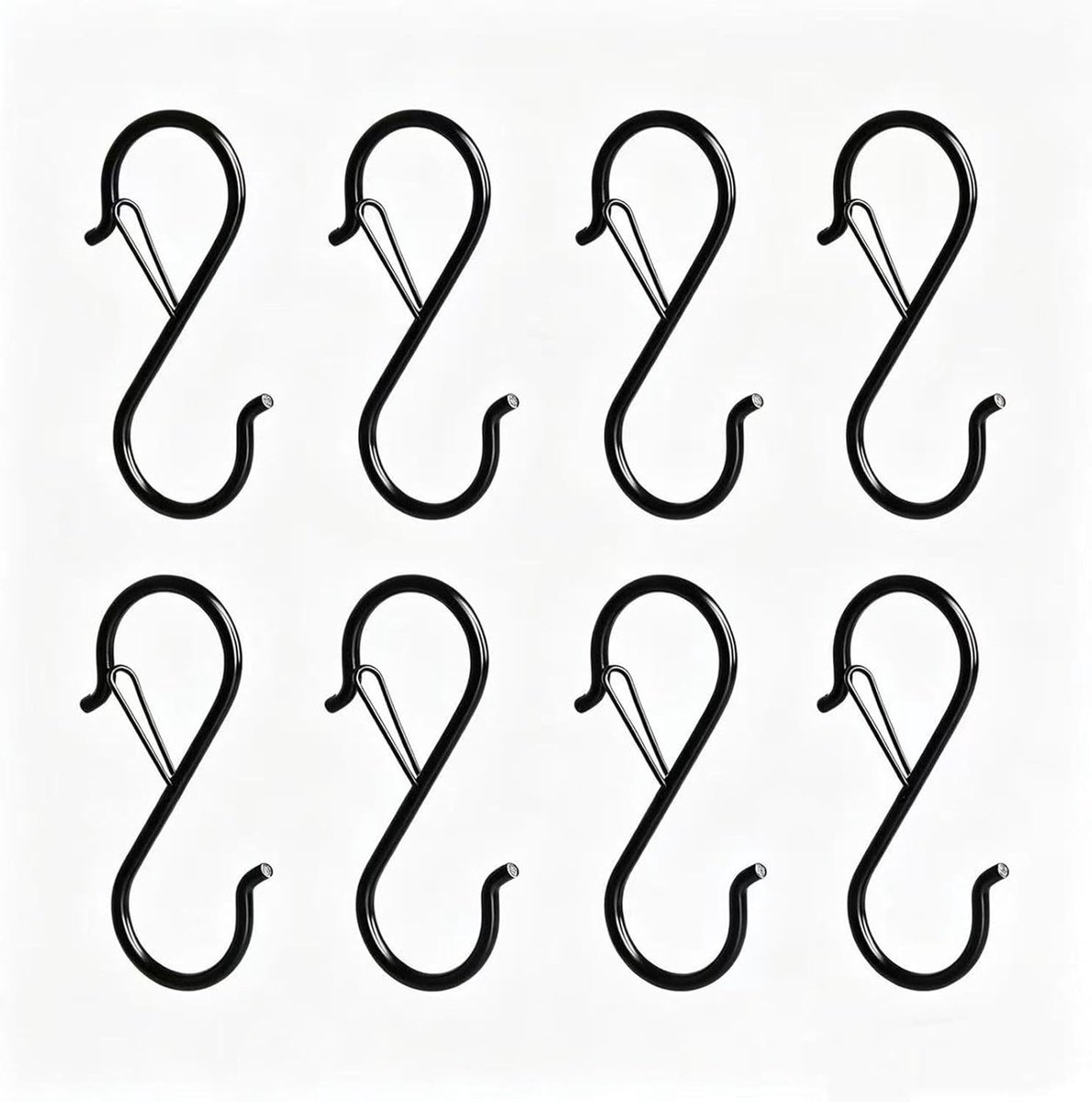 SnelShoppen - 8 Stuks RVS S Haakjes met Veiligheidssluiting - 90 mm Veiligheids S-Haken voor Stang tot 3 cm - Hoge Kwaliteit Metalen Haakjes voor Keuk