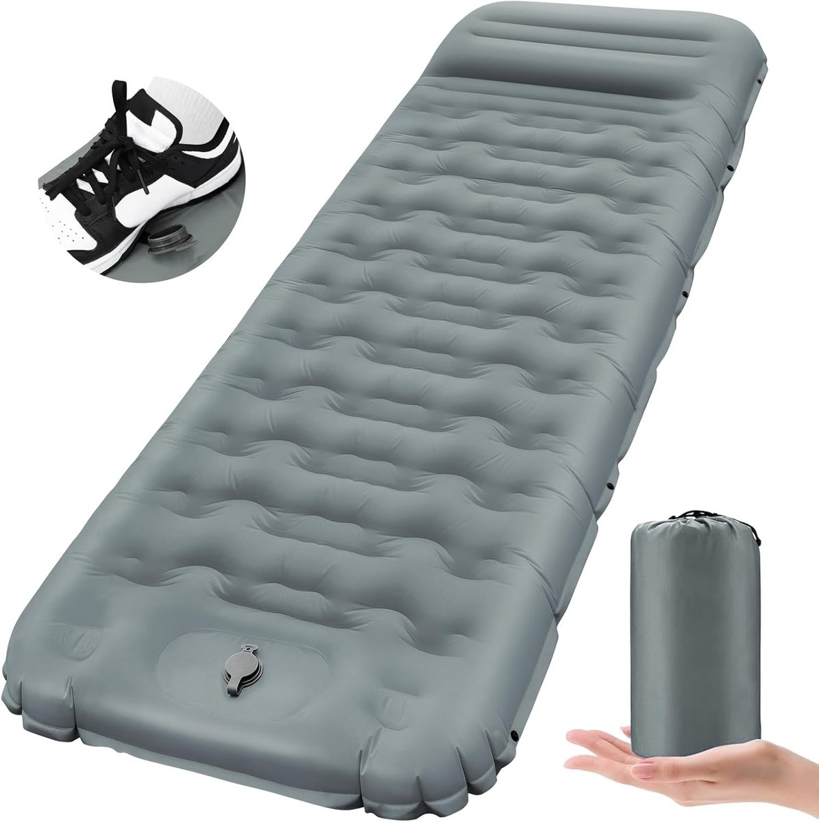 SnelShoppen - Zelfopblazend Luchtmatras 12 cm Dikte - Ultralicht Isolatiemat voor Camping - Opblaasbare Slaapmat met Voetdrukpomp - Compacte Verpakkin