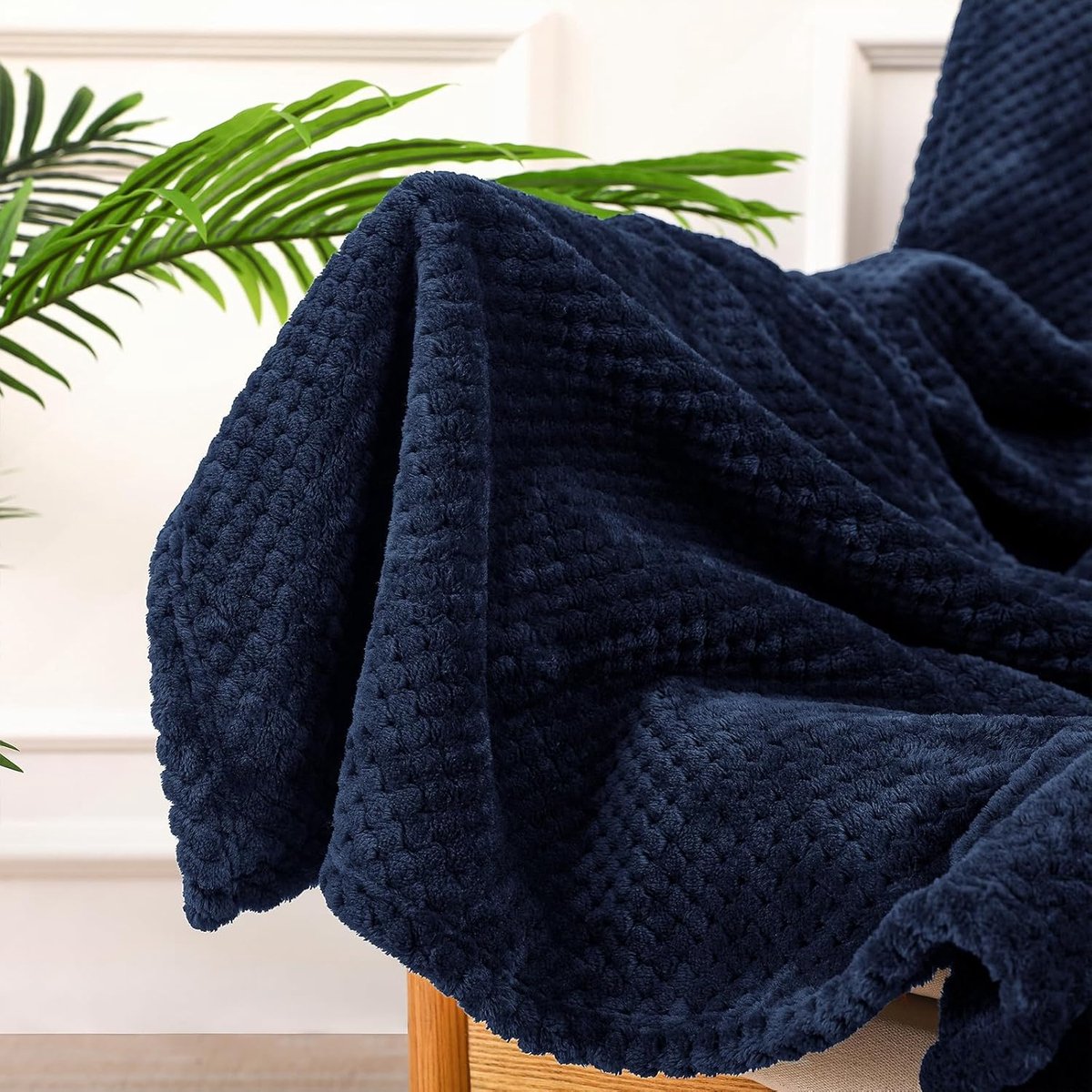 SnelShoppen - Cuddly Fleece Dekentje 150x200cm - Zacht en Warm Waffle Patroon - Navy Blauw Sofa en Bed Dekens - Ideaal voor TV Avonden en Bescherming