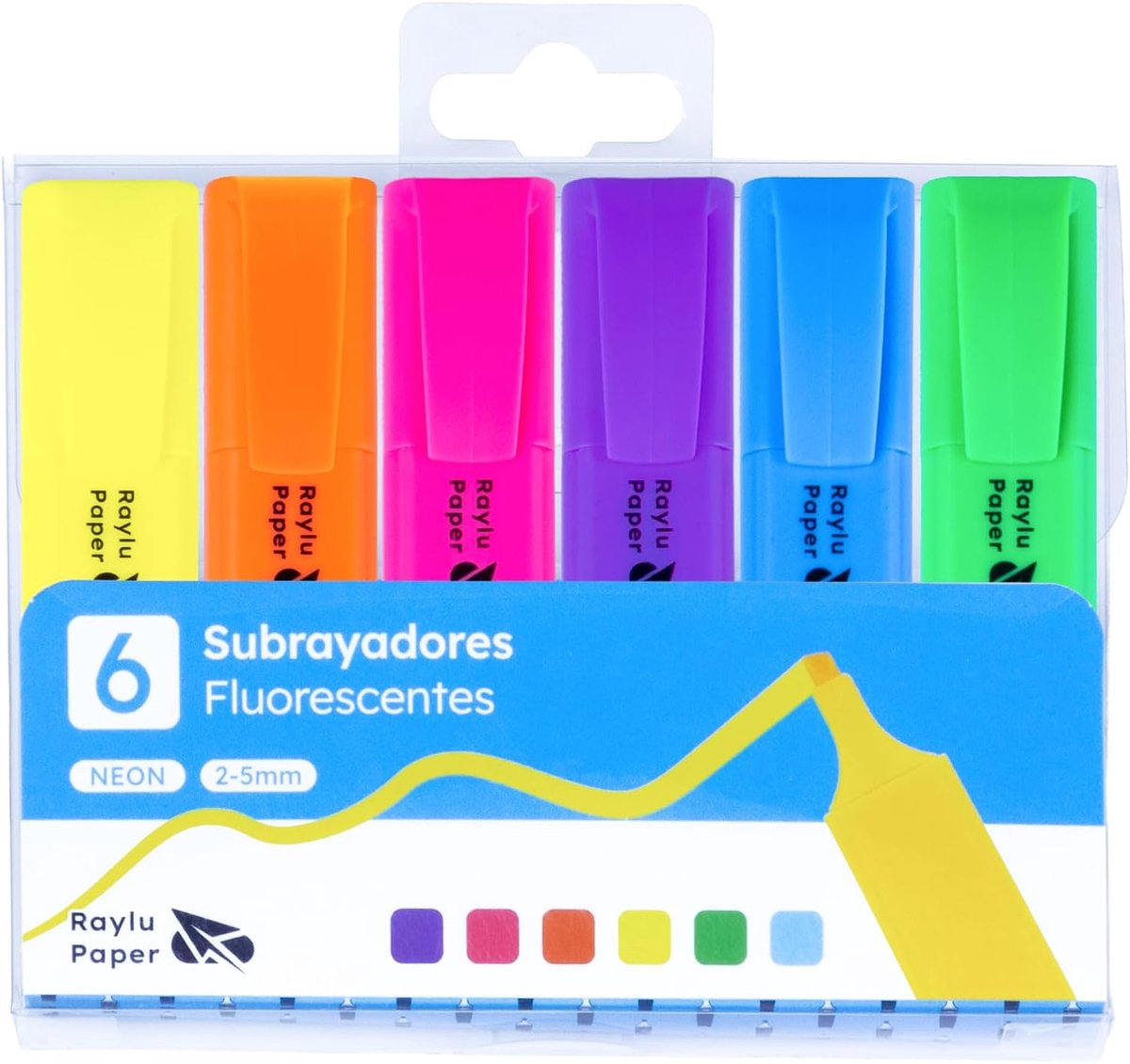 SnelShoppen - Neon Highlighters 6-Pack - Fluorescerende Markers met Beveled Tip voor Studie, Kantoor en Organisatie - Waterbasis, 2-5mm Lijnbreedte