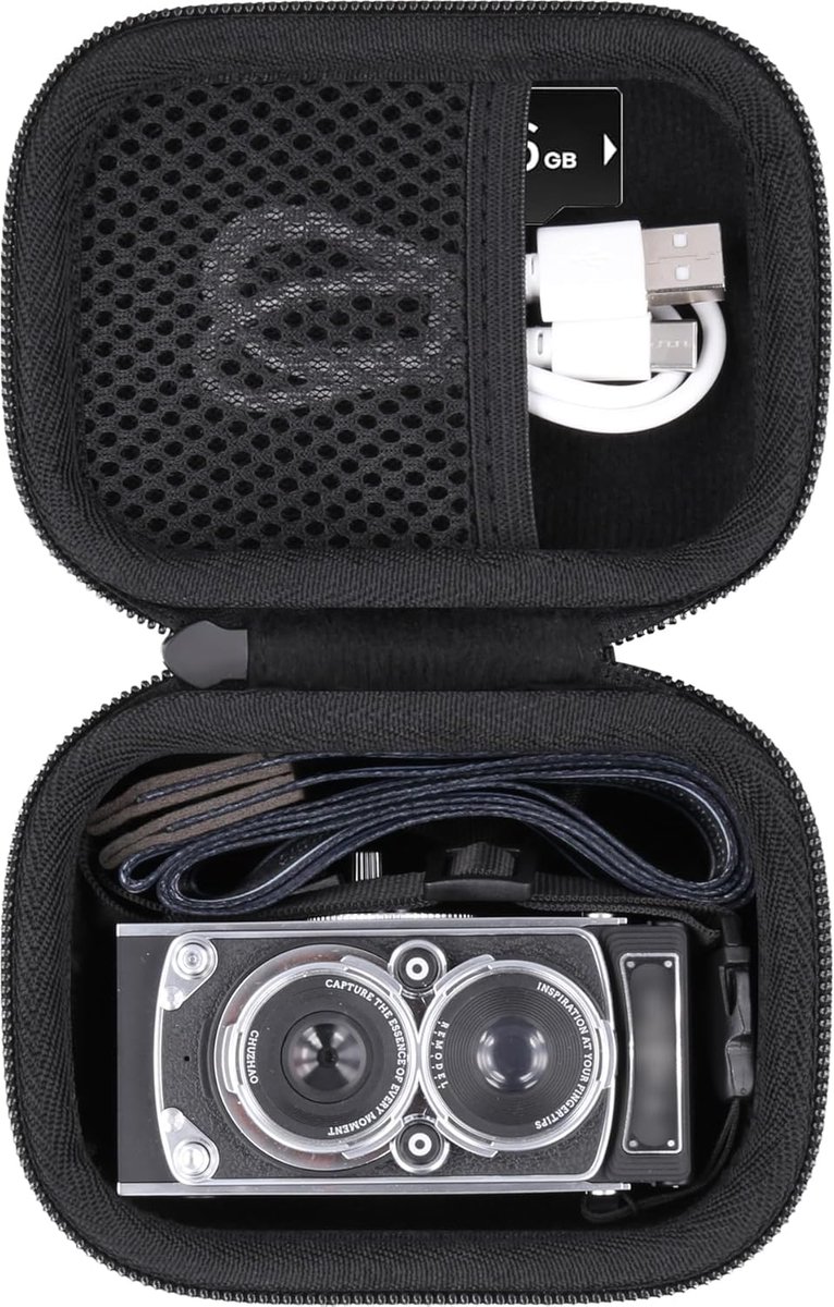 SnelShoppen - Hard Case voor Retro Digitale Camera - Beschermende Reisopslag Zwart - 12.7 x 10 x 7.5 cm - Duurzaam en Stijlvol - Voor Fotografie on th