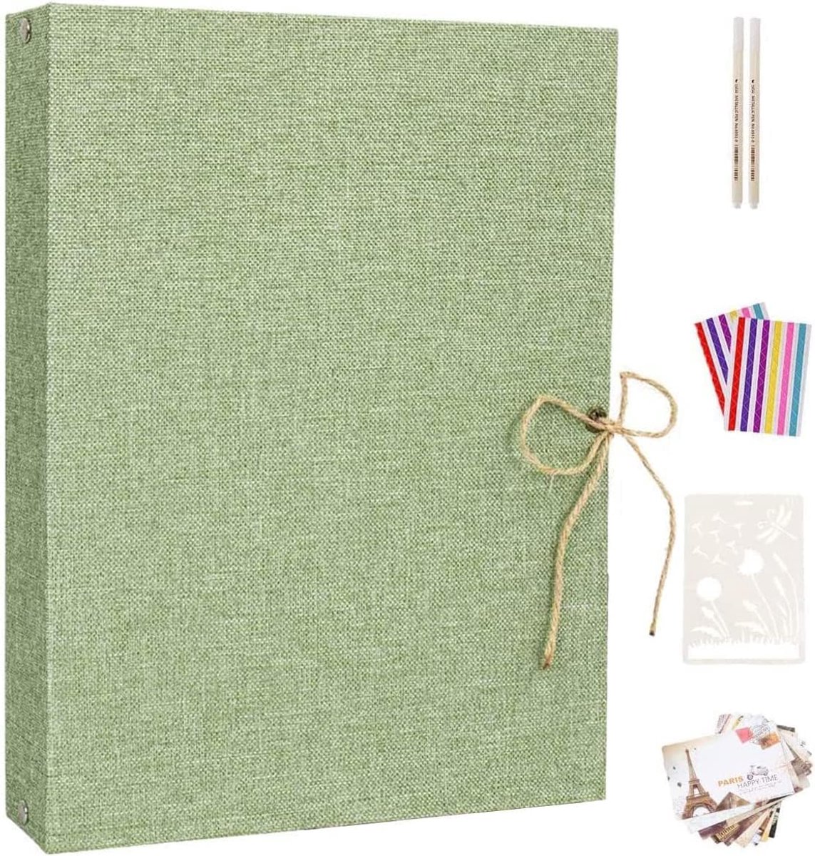 SnelShoppen - AIOR Fotoalbum DIY - Zwart Pagina's Scrapbook Album - Linnen Foto Boek Bruiloft Gastenboek - Valentijnsdag Verjaardag Cadeau Groen - 30