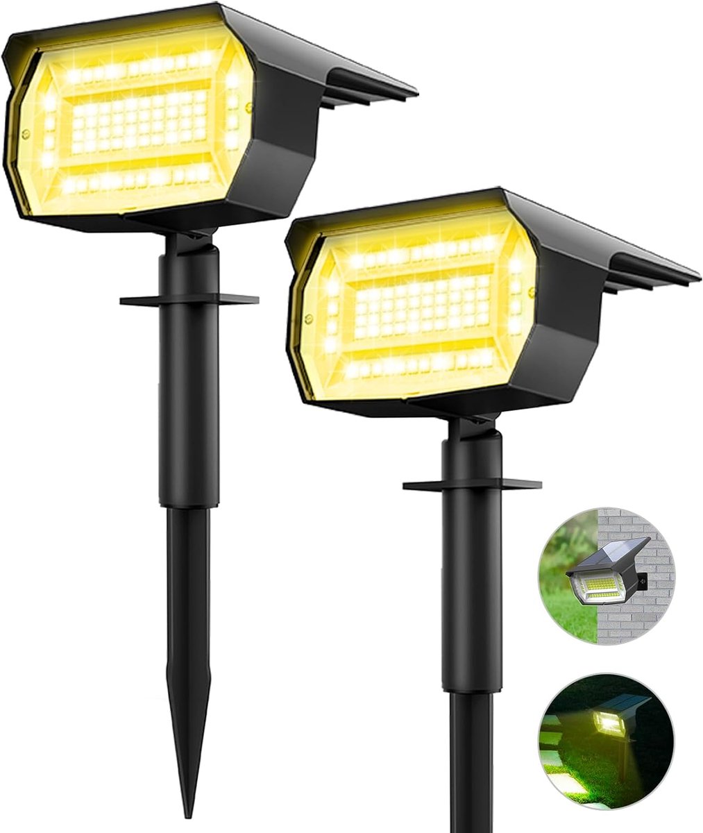 SnelShoppen - Solar Tuinverlichting LED 72 Stuks - Waterproof 3000K Warm Wit - Ideaal voor Tuin, Oprit, Garage, Buitenverlichting - 2 Stuks