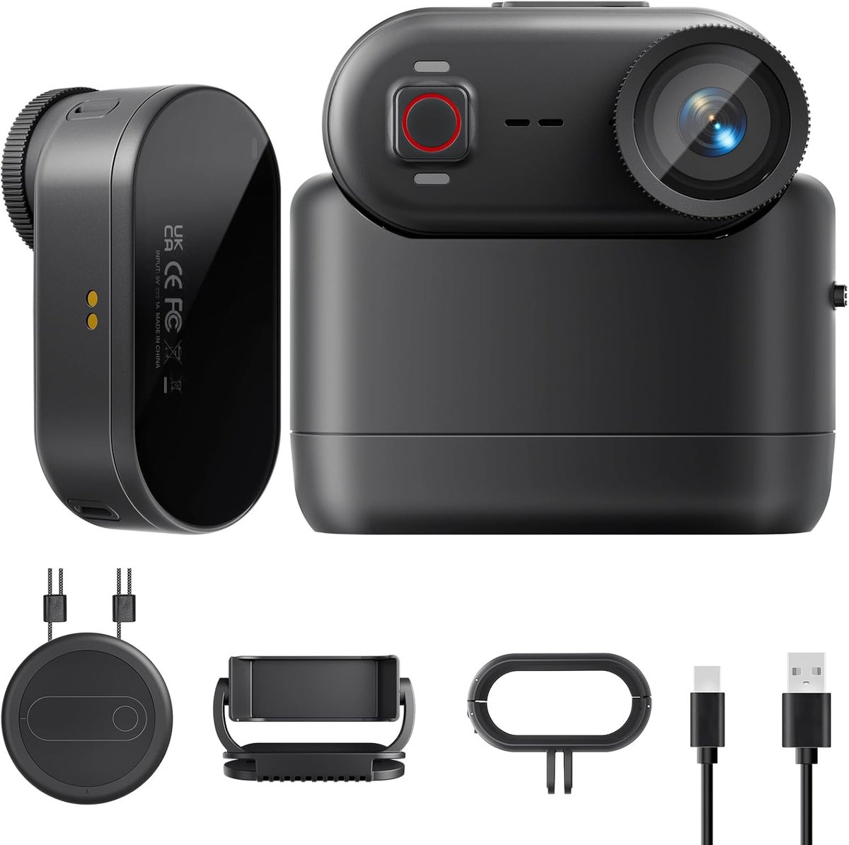 SnelShoppen - 4K 30FPS Vlogging Camera, 64GB Waterproof Action Camera, EIS Stabilisatie, 150° Hoek, 4 Uur Batterij, Compacte Handfree Sport Cam voor A