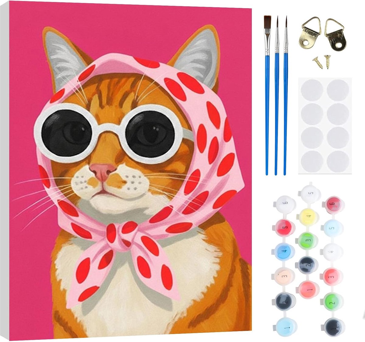 SnelShoppen - Kat Schilderen op Nummer Set 20x30 cm voor Volwassenen en Kinderen - Complete Olieverfschilderij Set met Houten Frame, Penselen en Magne