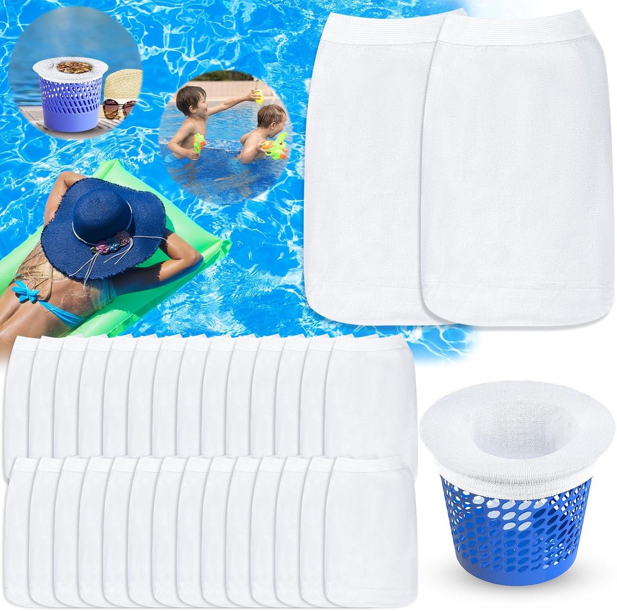 SnelShoppen - Pool Skimmer Socks 30 Stuks - Herbruikbare Filter Sokken voor Zwembad - Ultra-Fijne Nylon Mesh - Verwijdert Gras, Bladeren, Olie, Pollen