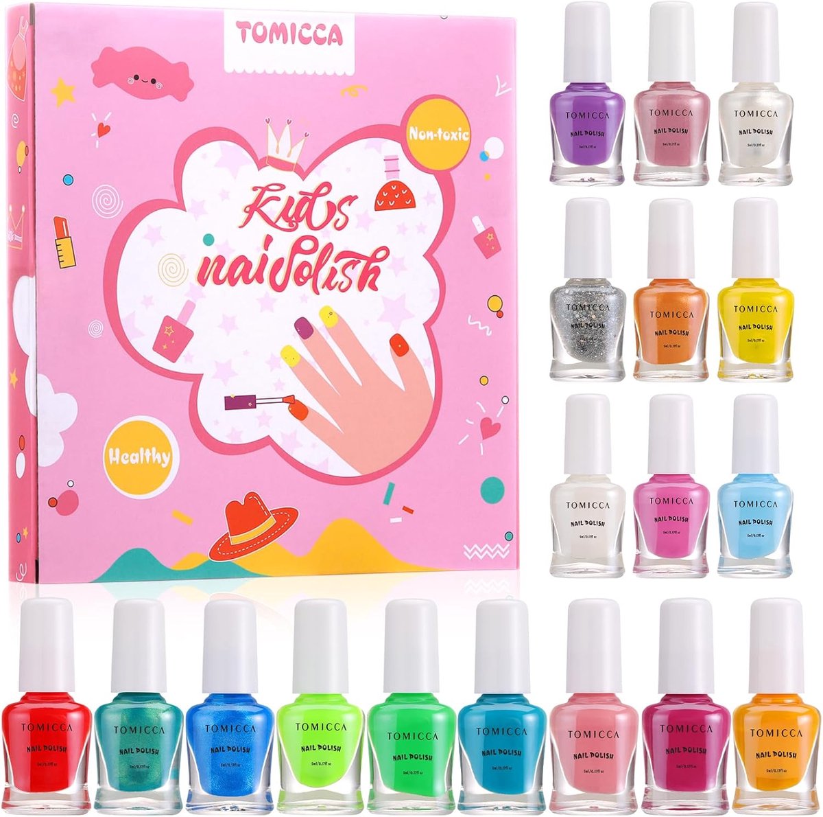 SnelShoppen - Kindernagellak Set - Niet-toxische, geurloze formule, waterbasis, eenvoudig te verwijderen, eco-vriendelijk, voor kinderen en peuters, c