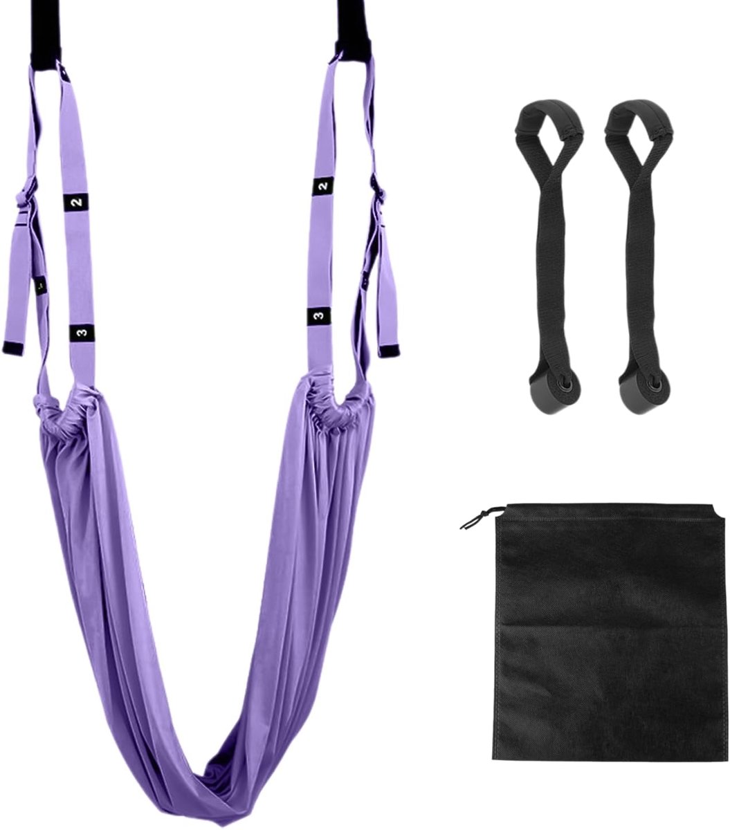 SnelShoppen - Yoga Belt Set - 1x Yoga Stretching Band - 40 mm Breed - Paars - Inclusief Deurbuckles en Opbergtas - Ideaal voor Yoga, Pilates en Stretc