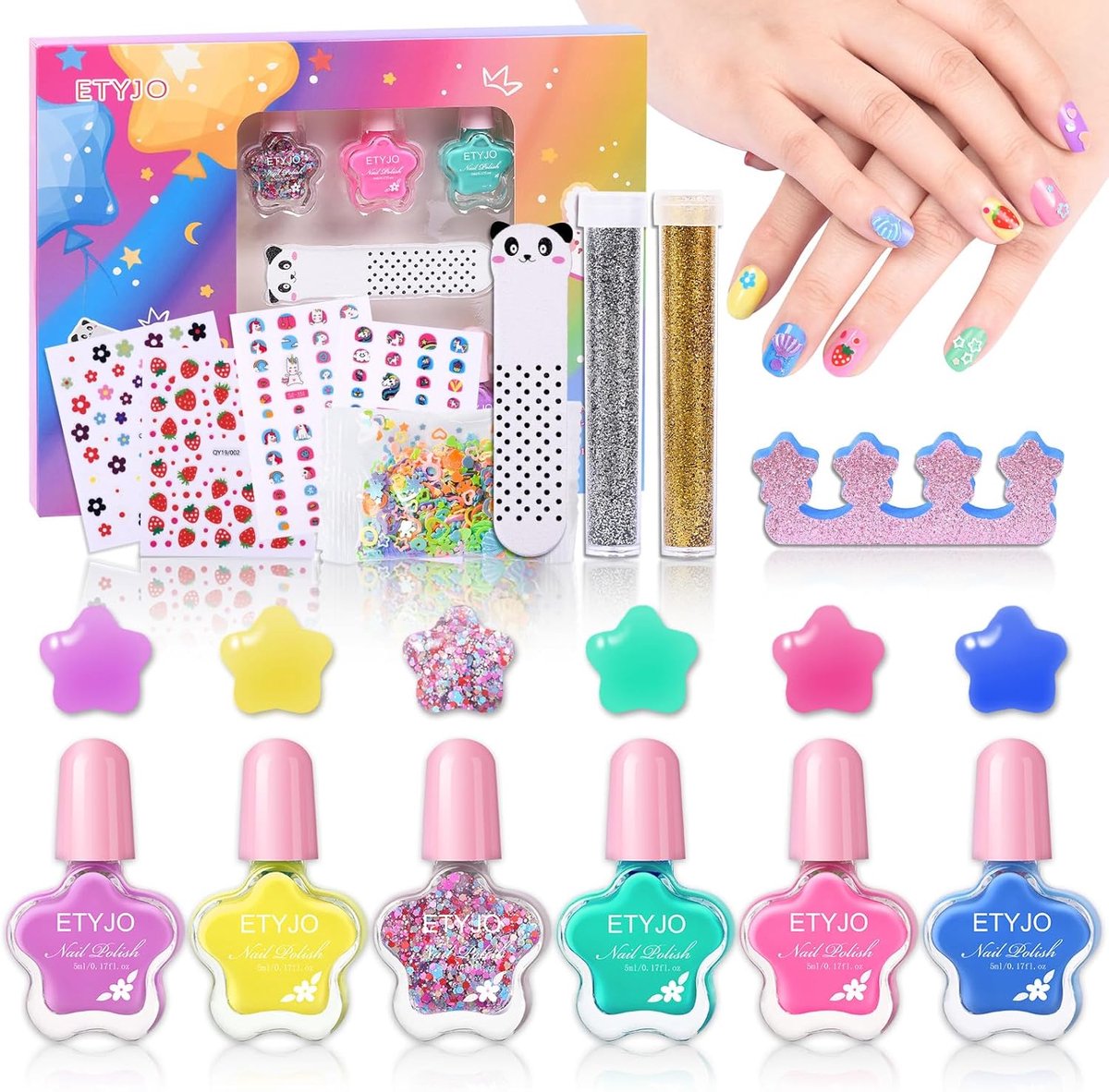 SnelShoppen - Kindvriendelijke Waterbasis Nagellak Set, Peel Off Niet-toxische Kit, 6 x 5 ml Kleuren, Sneldrogend, Perfect voor Verjaardagscadeaus en